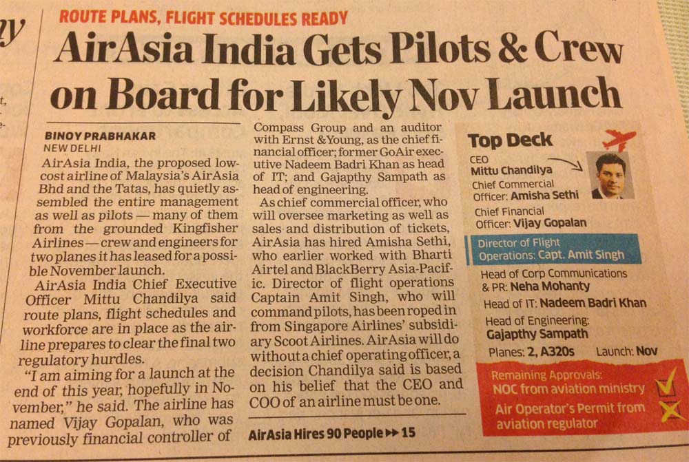 Air Asia India Gets Pilots & Crew On Board For Likely Nov Launch